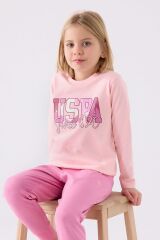 Us Polo Kız Çocuk Uzun Kol Pijama Takım US1984 Krem