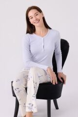 Kadın Mavi Uzun Kol Pijama Takım