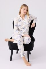 Kadın Krem Gömlek Pijama Takım