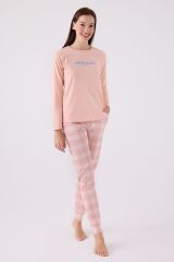 Kadın Pembe Uzun Kol Pijama Takım