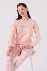 Kadın Pembe Uzun Kol Pijama Takım