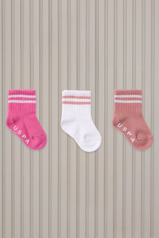 Us Polo Kız Bebek Bebek Corap USB2206 Beyazrosepembe