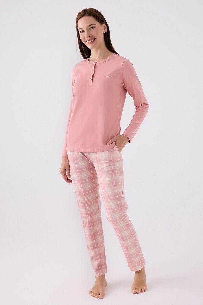 Kadın Pembe Uzun Kol Pijama Takım