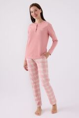 Kadın Pembe Uzun Kol Pijama Takım