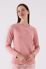 Kadın Pembe Uzun Kol Pijama Takım