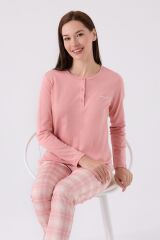 Kadın Pembe Uzun Kol Pijama Takım