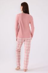 Kadın Pembe Uzun Kol Pijama Takım