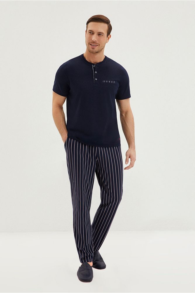 2'li Kısa Kollu Patlı Çizgili Pamuk Pijama Takımı