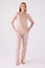 Pıerre Cardın Kadın Uzun Kol Pijama Takım PC8879 Vizon