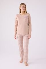 Pıerre Cardın Kadın Uzun Kol Pijama Takım PC8879 Vizon