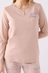 Pıerre Cardın Kadın Uzun Kol Pijama Takım PC8879 Vizon