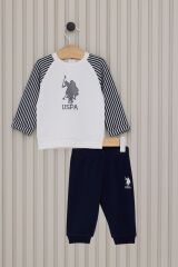 U.S. Polo Assn Krem Kolları Çizgili Bebek İkili Takım USB2161