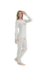 U.S. Polo Assn. Kadın Bej Melanj Yuvarlak Yaka Pijama Takımı