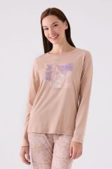 Kadın Pembe Uzun Kol Pijama Takım