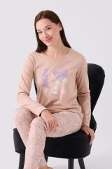 Kadın Pembe Uzun Kol Pijama Takım