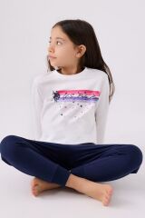 Kız Çocuk Uzun Kol Pijama Takım US1962 Krem