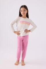 Kız Çocuk Uzun Kol Pijama Takım US1962 Krem