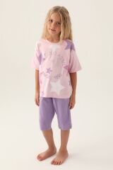 U.S. Polo Assn Lisanslı Star Printed Toz Pembe Kız Çocuk Kapri Takım