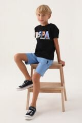 U.S. Polo Assn Lisanslı Colourful Siyah Erkek Çocuk Bermuda Takım