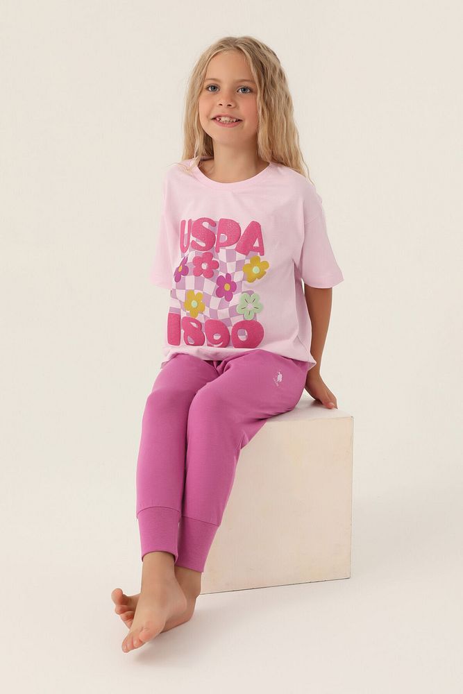 U.S. Polo Assn Lisanslı Printed Mor Kız Çocuk Pijama Takımı