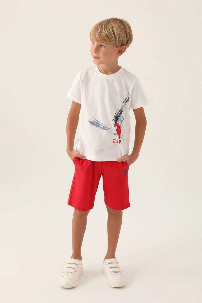 U.S. Polo Assn Lisanslı With Emblem Krem Erkek Çocuk Bermuda Takım