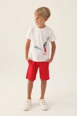 U.S. Polo Assn Lisanslı With Emblem Krem Erkek Çocuk Bermuda Takım