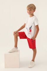 U.S. Polo Assn Lisanslı With Emblem Krem Erkek Çocuk Bermuda Takım