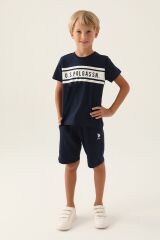 U.S. Polo Assn Lisanslı Rectangular Pattern Lacivert Erkek Çocuk Bermuda Takım