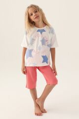 U.S. Polo Assn Lisanslı Star Printed Krem Kız Çocuk Kapri Takım