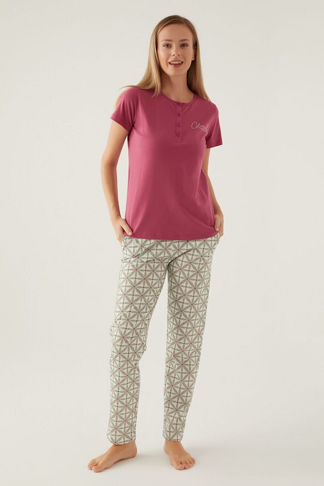 Kadın Mor Kısa Kol Pijama Takım
