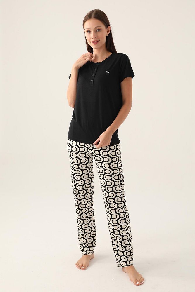 2895 Kısa Kollu Kadın Pijama Takımı Siyah