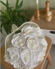 Gürlek Tekstil Yeni Sezon Gül Gelin Buketi Inçili Ve Taşlı Gelin Çiçeği Damat Yakası