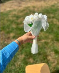 Yeni Sezon Taşlı Gelin Buketi Islak Lale İnçili Beyaz Damat Yaka Çiçeği