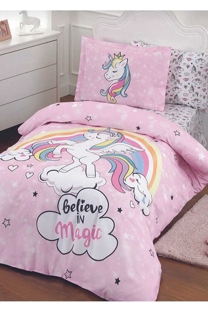 Unicorn Tek Kişilik Lastikli Fitted Çarşaf Nevresim Takımı