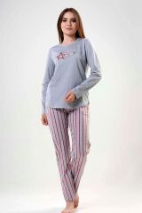 Pamuklu Kadın Uzun Kol Pijama Takım, 203148