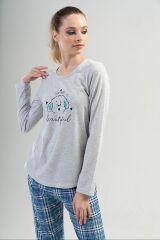 Pamuklu Kadın Uzun Kol Pijama Takım, 204159