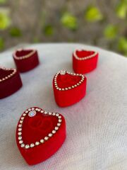 Kırmızı Kadife Kalpli Hediyelik Kına - Söz Magnet Mini Hediyelik 12 Adet