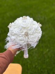 Yeni Sezon Gelin Çiçeği Ve Damat Yaka Çiçeği Beyaz Gül Demeti! Nişan Düğün Buketi