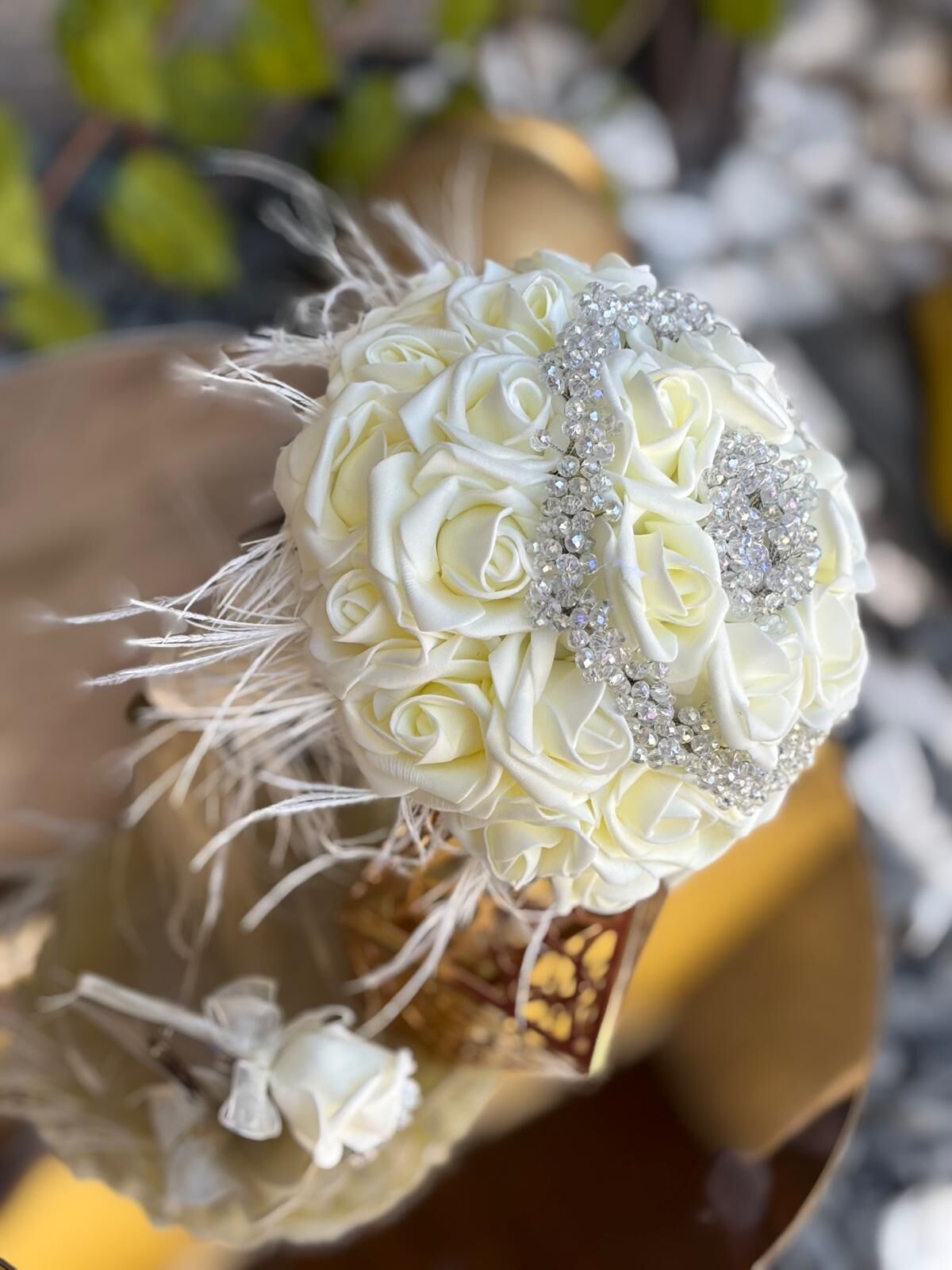 Yeni Sezon Lateks Kristal Beyaz taşlı Gelin Çiçeği Ve Damat Yaka Çiçeği Lateks Nişan Düğün Buketi