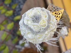 Yeni Sezon Lateks Kristal Beyaz taşlı Gelin Çiçeği Ve Damat Yaka Çiçeği Lateks Nişan Düğün Buketi