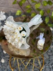 Yeni Sezon Gül Gelin Çiçeği Tüllü Taşlı Gelin Buketi Damat Yaka Çiçeği