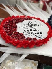 Kırmızı Gelin Tefi 30 cm Kaligrafi Sanatlı, Kına Gecesi Düğün Bekarlığa Veda Defi