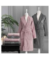 Soft Leaf Aile Bornoz Seti Pembe-antrasit