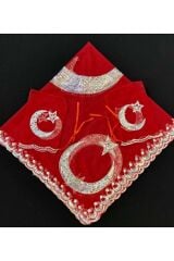 Kırmızı Damat Sağdıç Kına Omuz Örtüsü Eldivenli Pullu Ayyıldız Motifli DAMAT
