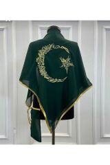 Yeşil Şifon Lüks Damat Omuz Örtüsü Gold Ayyıldız Nakışlı