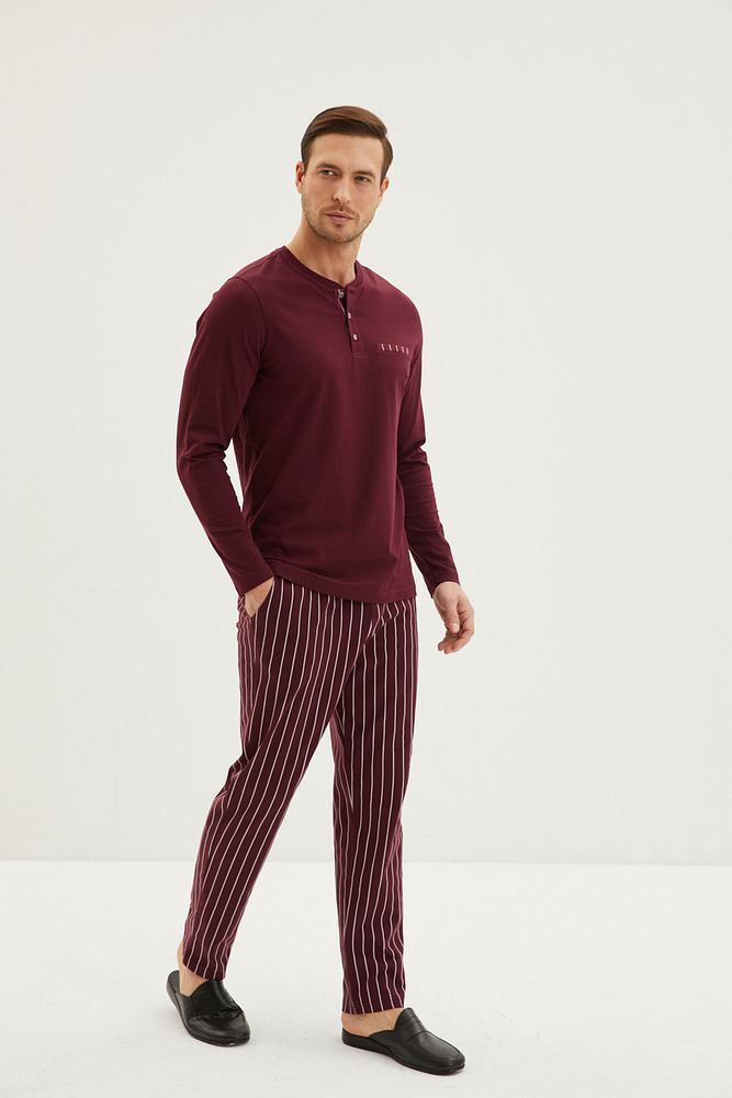 Uzun Kollu Patlı Çizgili 2'li Pamuk Pijama Takımı